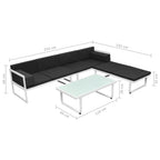 Set de muebles de jardín 4 piezas y cojines aluminio negro
