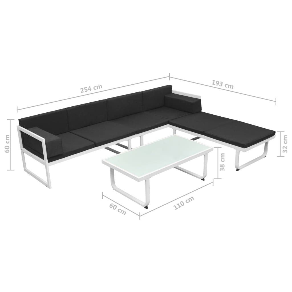 Set de muebles de jardín 4 piezas y cojines aluminio negro