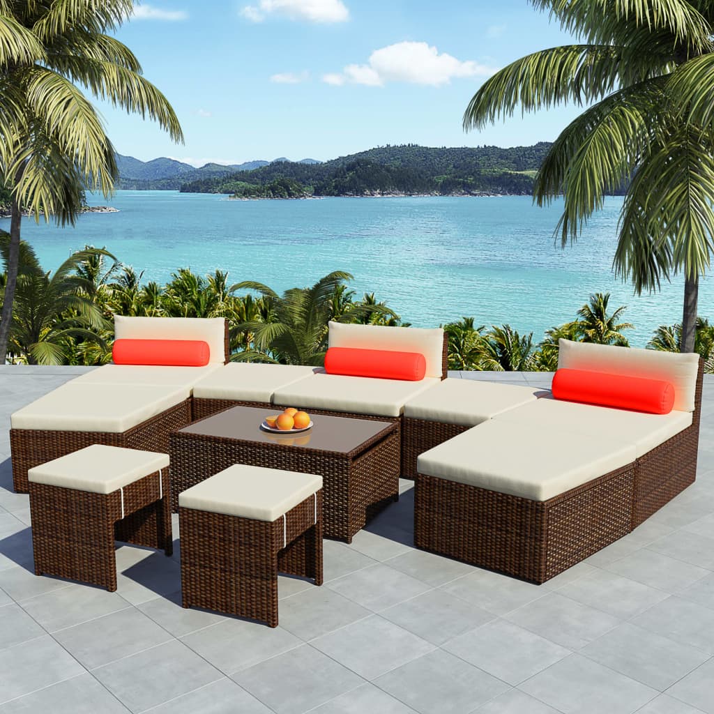 Conjunto de Sofás de Jardín 7 pcs Marrón Cera