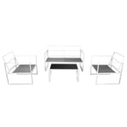 Set de muebles de jardín 4 piezas y cojines acero blanco