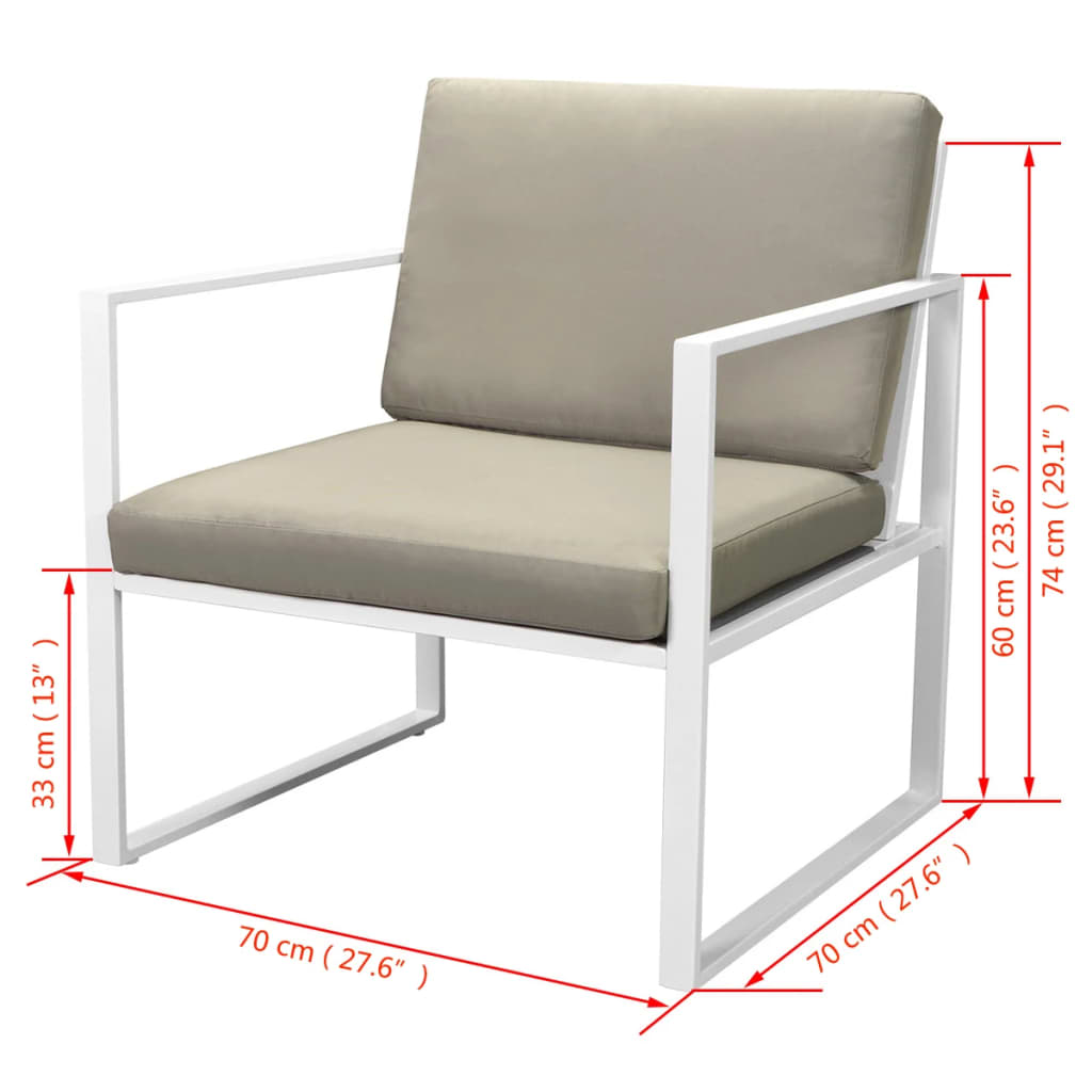 Set de muebles de jardín 4 piezas y cojines acero blanco