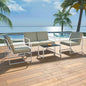 4-piece garden furniture set with cushions, white steel