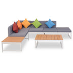 Set de muebles de jardín 4 piezas y cojines aluminio y WPC