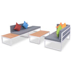 Set de muebles de jardín 4 piezas y cojines aluminio y WPC