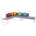 Set de muebles de jardín 5 piezas y cojines aluminio y WPC