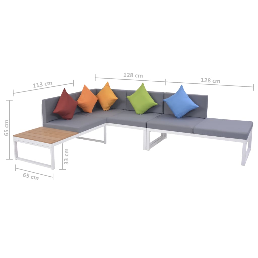 Set de muebles de jardín 5 piezas y cojines aluminio y WPC