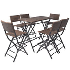 Set comedor de jardín plegable 7 pzas poli ratán y acero marrón
