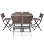 Set comedor de jardín plegable 7 pzas poli ratán y acero marrón