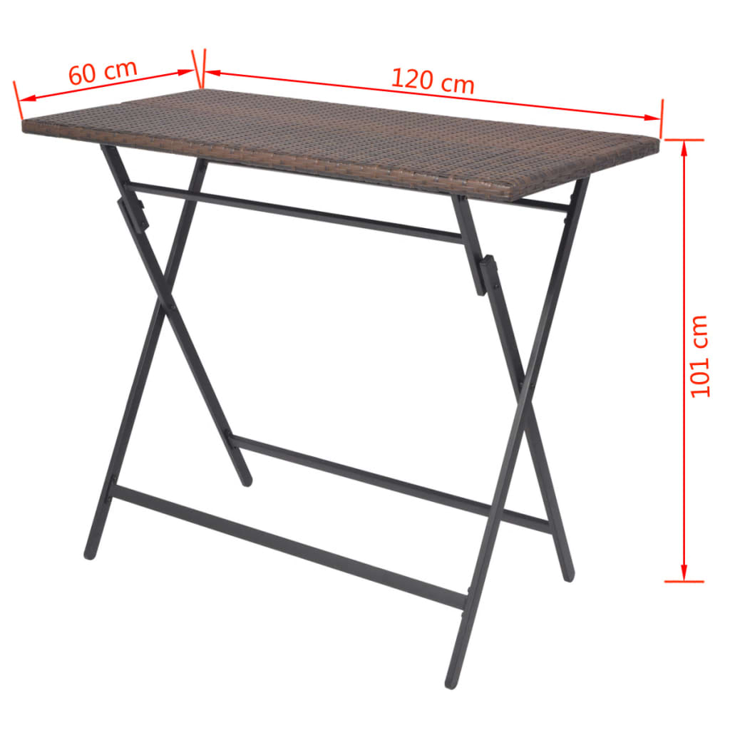 Set comedor de jardín plegable 7 pzas poli ratán y acero marrón