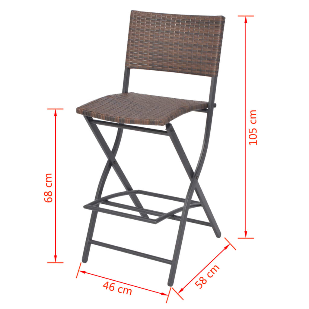 Set comedor de jardín plegable 7 pzas poli ratán y acero marrón
