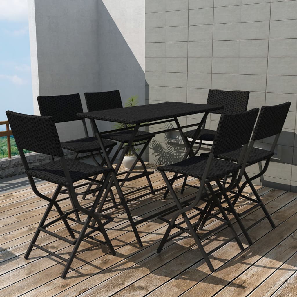 Set comedor de jardín plegable 7 pzas poli ratán y acero marrón