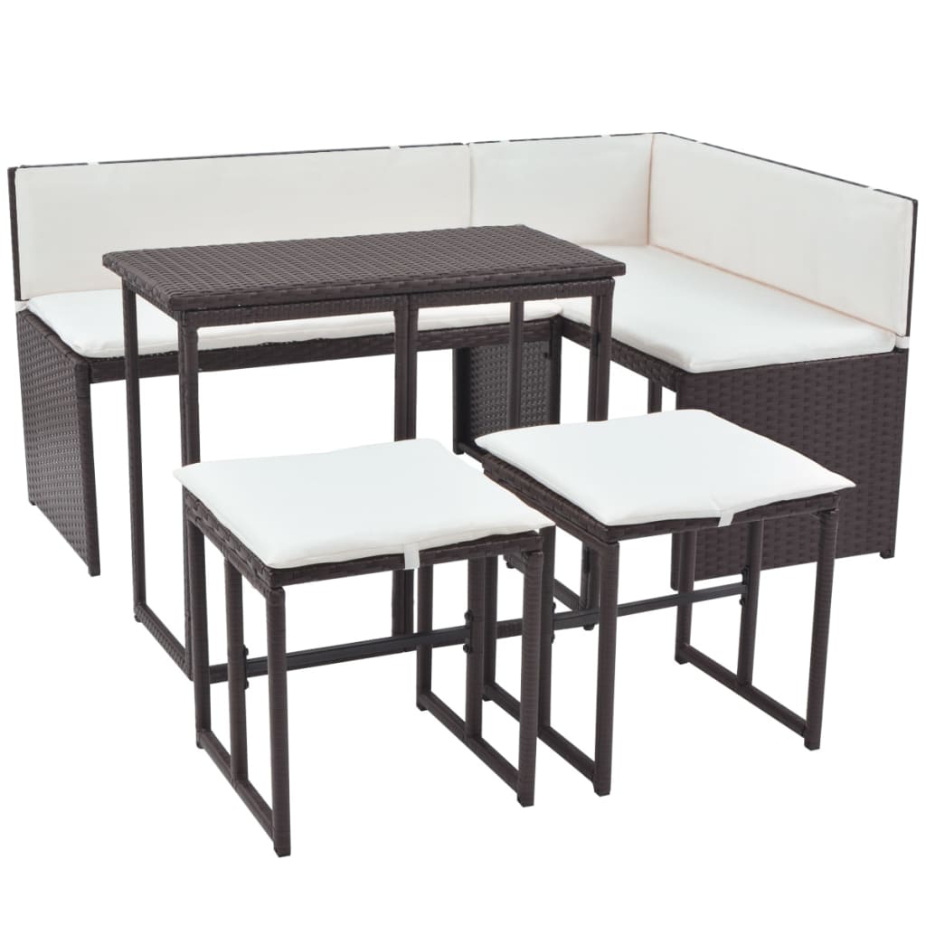 Juego de comedor de jardín 5 piezas ratán PE y acero marrón
