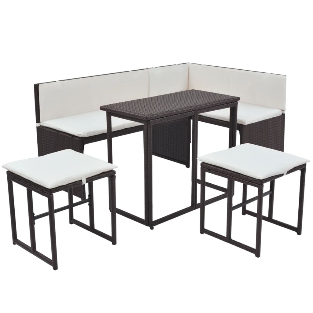 Juego de comedor de jardín 5 piezas ratán PE y acero marrón
