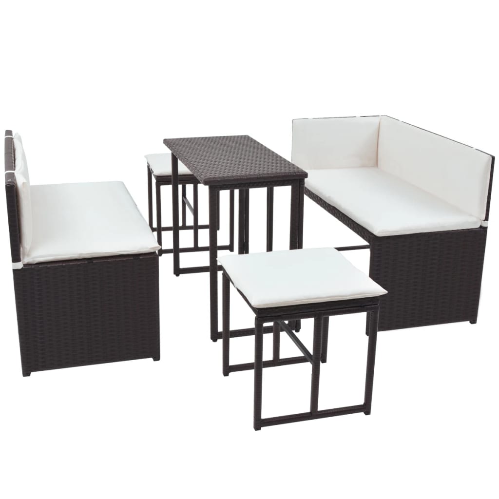 Juego de comedor de jardín 5 piezas ratán PE y acero marrón