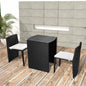Mesa e cadeiras de bistrô de jardim, 3 peças e almofadas, polirratã preto