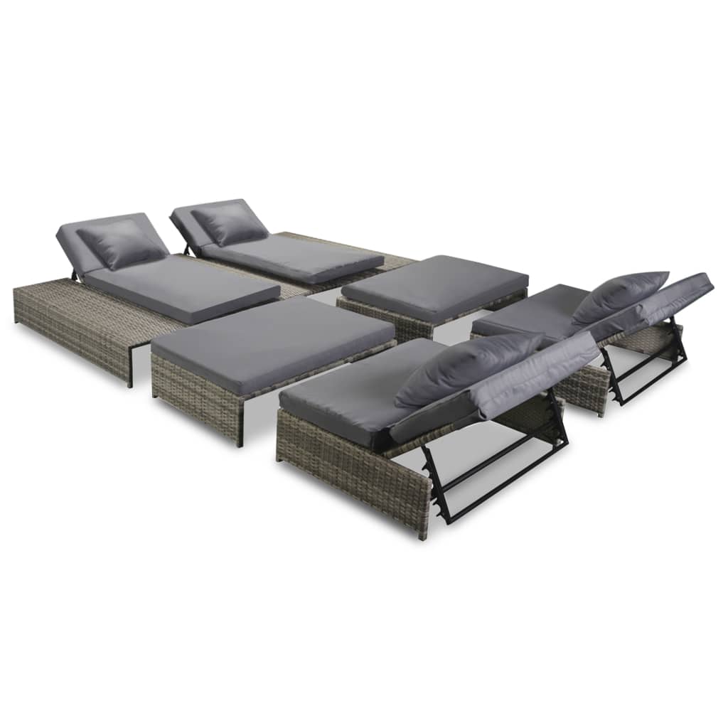 Set de muebles de jardín 5 pzas y cojines ratán sintético gris