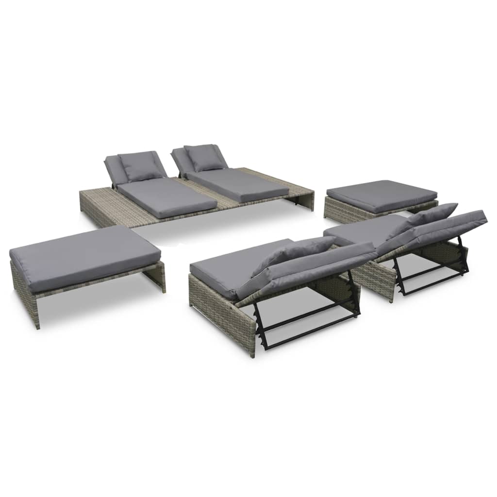 Set de muebles de jardín 5 pzas y cojines ratán sintético gris