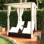 Double sun lounger with synthetic rattan curtains brown