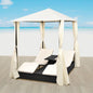 Double sun lounger with synthetic rattan curtains brown