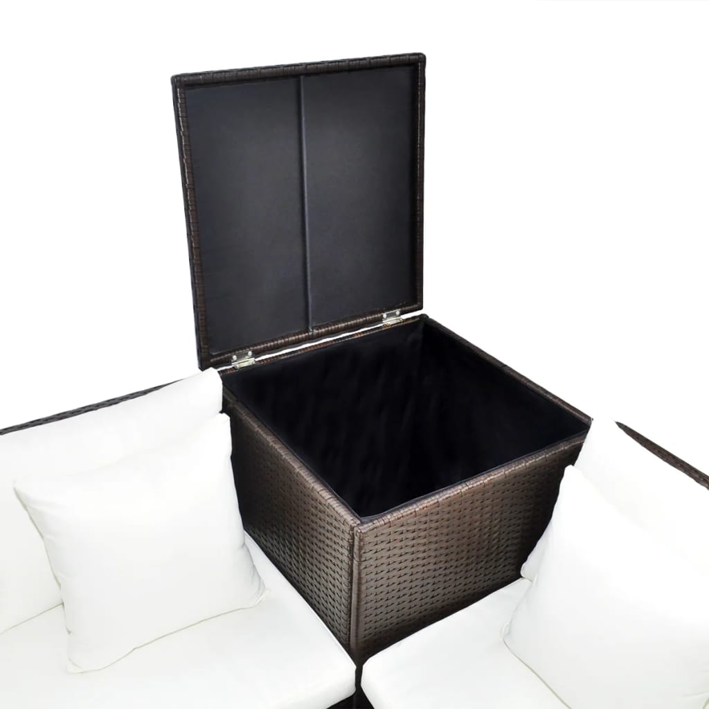 Set muebles de jardín 4 piezas y cojines ratán sintético marrón