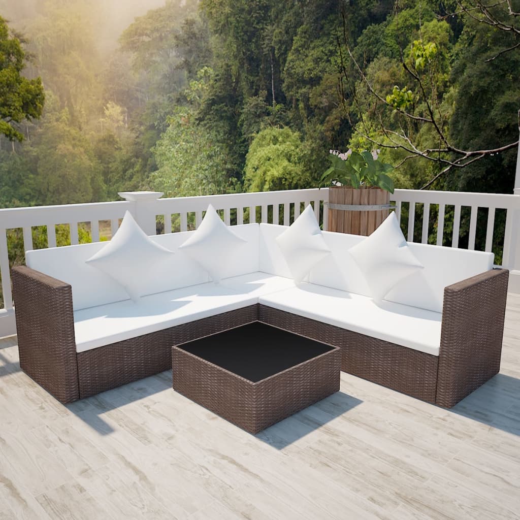 Set muebles de jardín y cojines 12 pzas ratán sintético negro