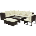 Set muebles de jardín 8 piezas y cojines ratán sintético marrón