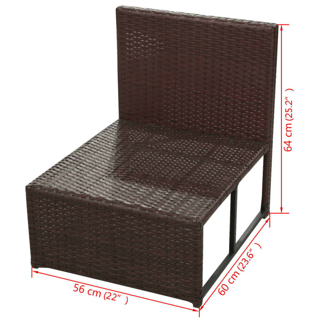 Set muebles de jardín 8 piezas y cojines ratán sintético marrón
