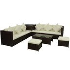 Set muebles de jardín 8 piezas y cojines ratán sintético marrón