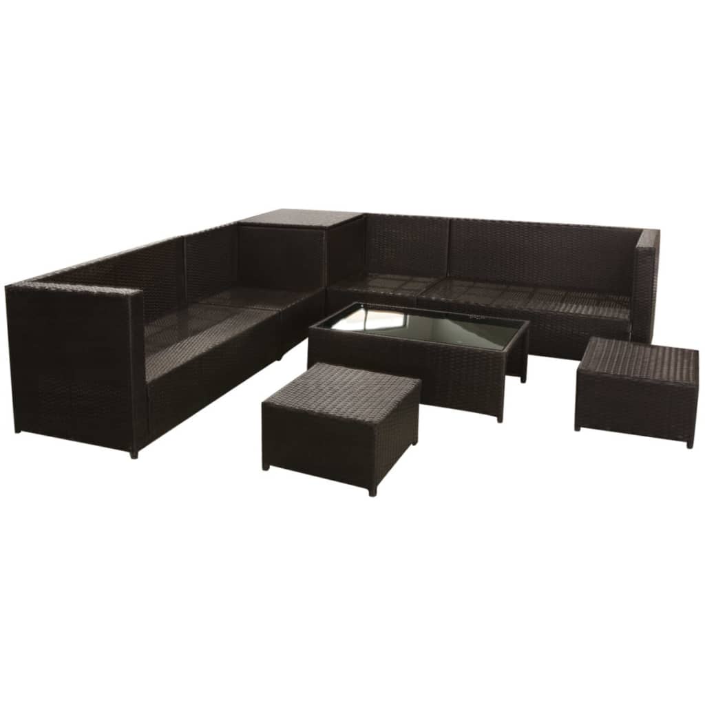 Set muebles de jardín 8 piezas y cojines ratán sintético marrón