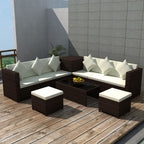 Set muebles de jardín 8 piezas y cojines ratán sintético marrón