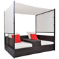 Cama de jardim com toldo vime sintético castanho 190x130 cm