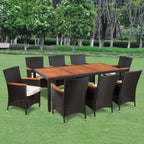 Set comedor de jardín 5 piezas y cojines ratán sintético negro