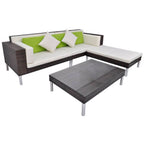 Set muebles de jardín 4 piezas y cojines ratán sintético marrón