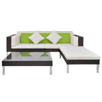 Set muebles de jardín 4 piezas y cojines ratán sintético marrón