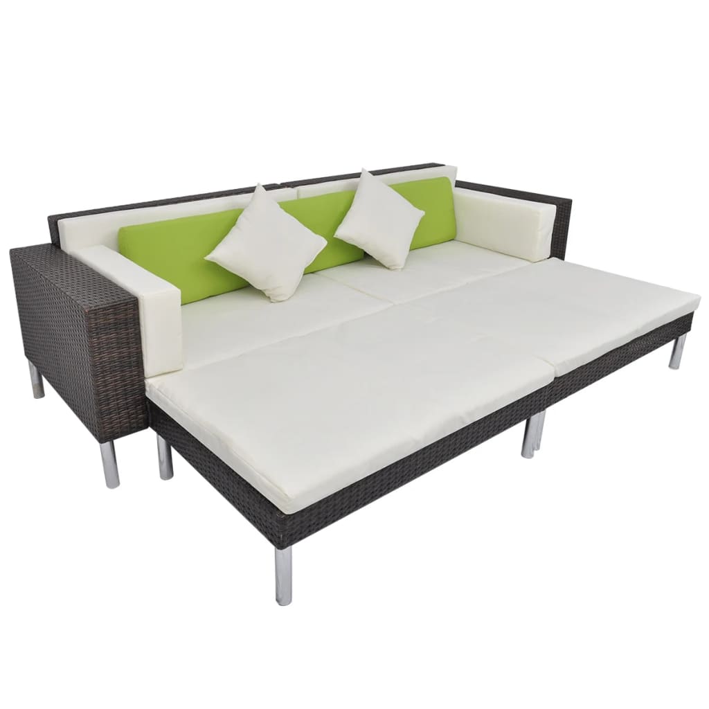 Set muebles de jardín 4 piezas y cojines ratán sintético marrón