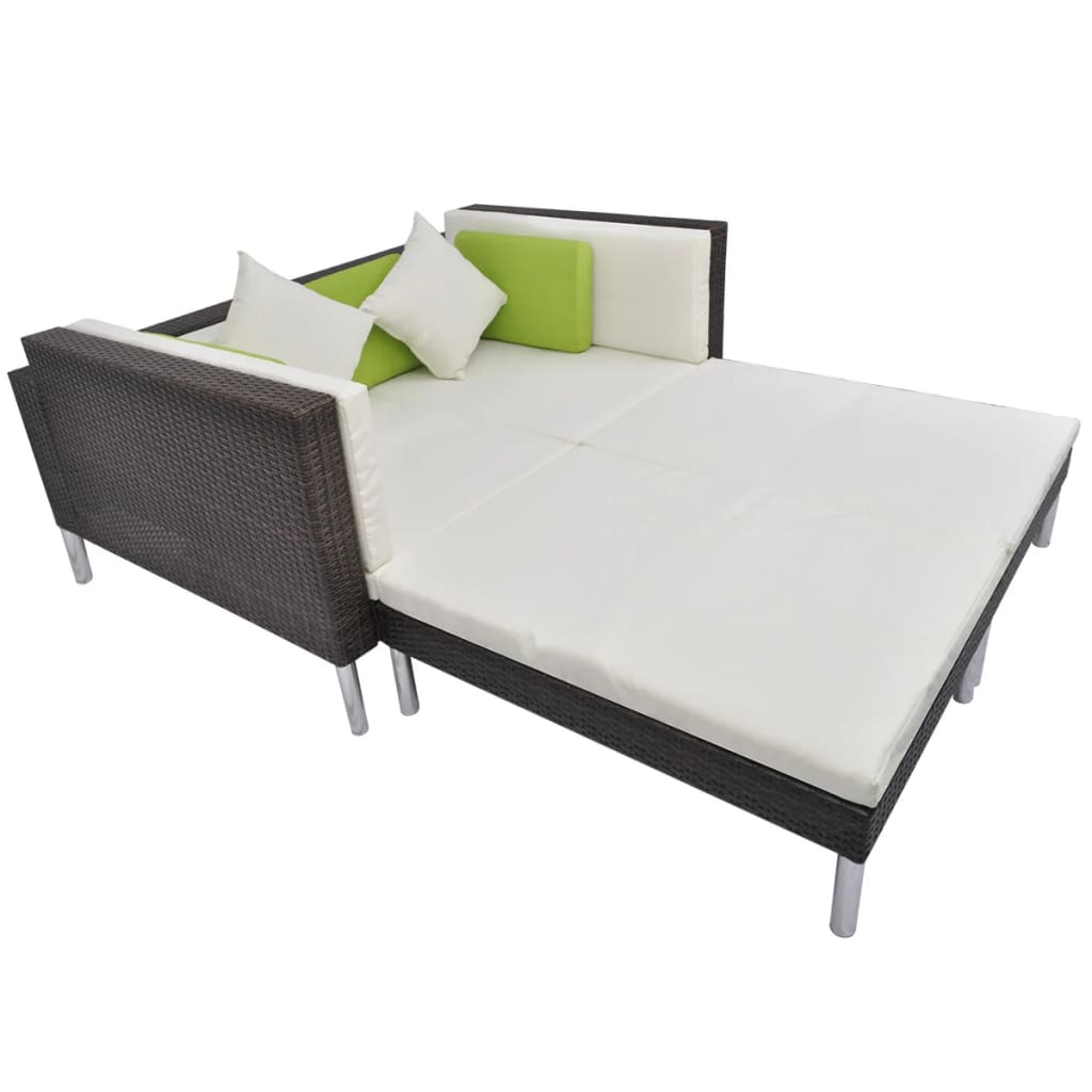 Set muebles de jardín 4 piezas y cojines ratán sintético marrón