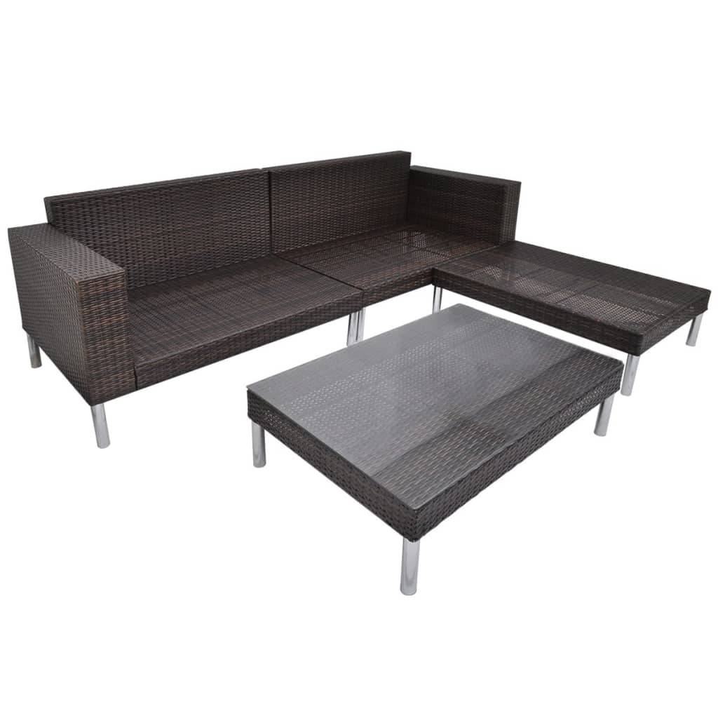 Set muebles de jardín 4 piezas y cojines ratán sintético marrón