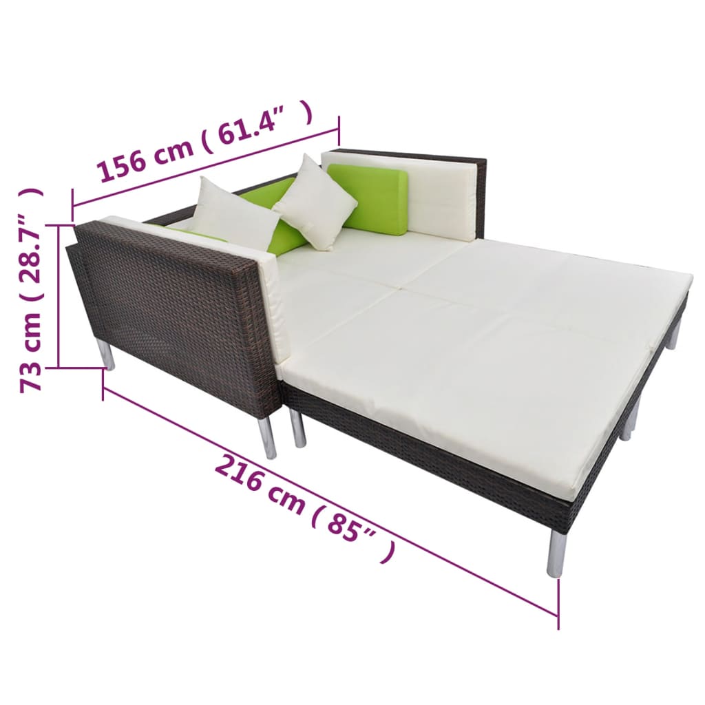 Set muebles de jardín 4 piezas y cojines ratán sintético marrón