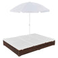 Cama espreguiçadeira com guarda-sol em vime sintético castanho