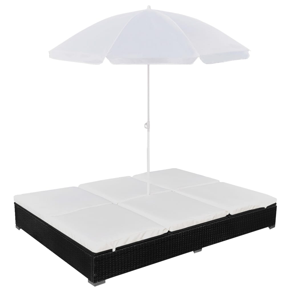 Tumbona cama con sombrilla ratán sintético marrón