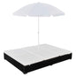 Cama espreguiçadeira com guarda-sol em vime sintético castanho