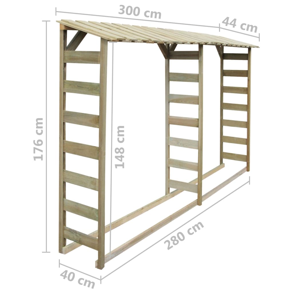 Caseta para leña doble 300x44x176 cm madera de pino impregnada