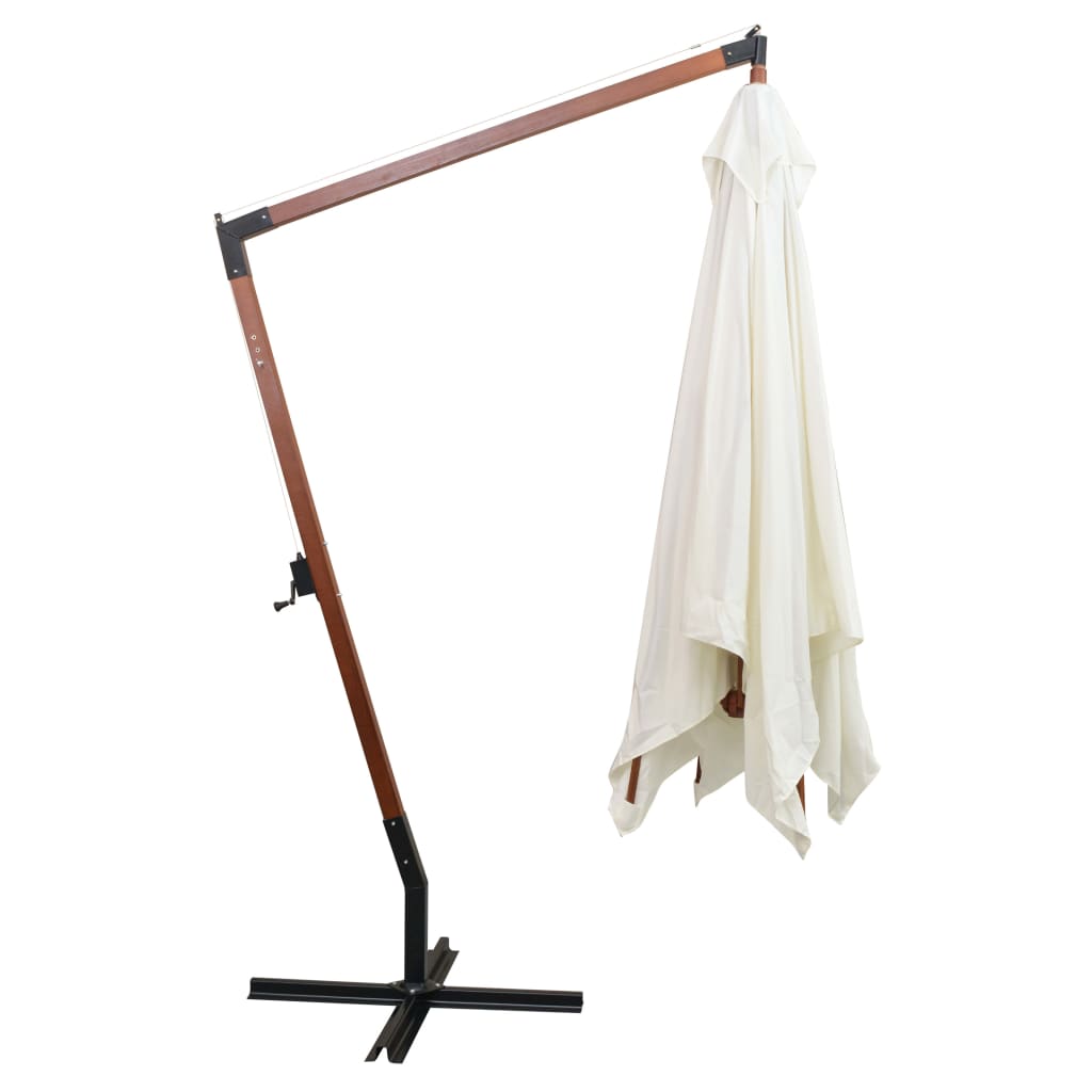Sombrilla colgante con palo de madera blanca 300x300 cm