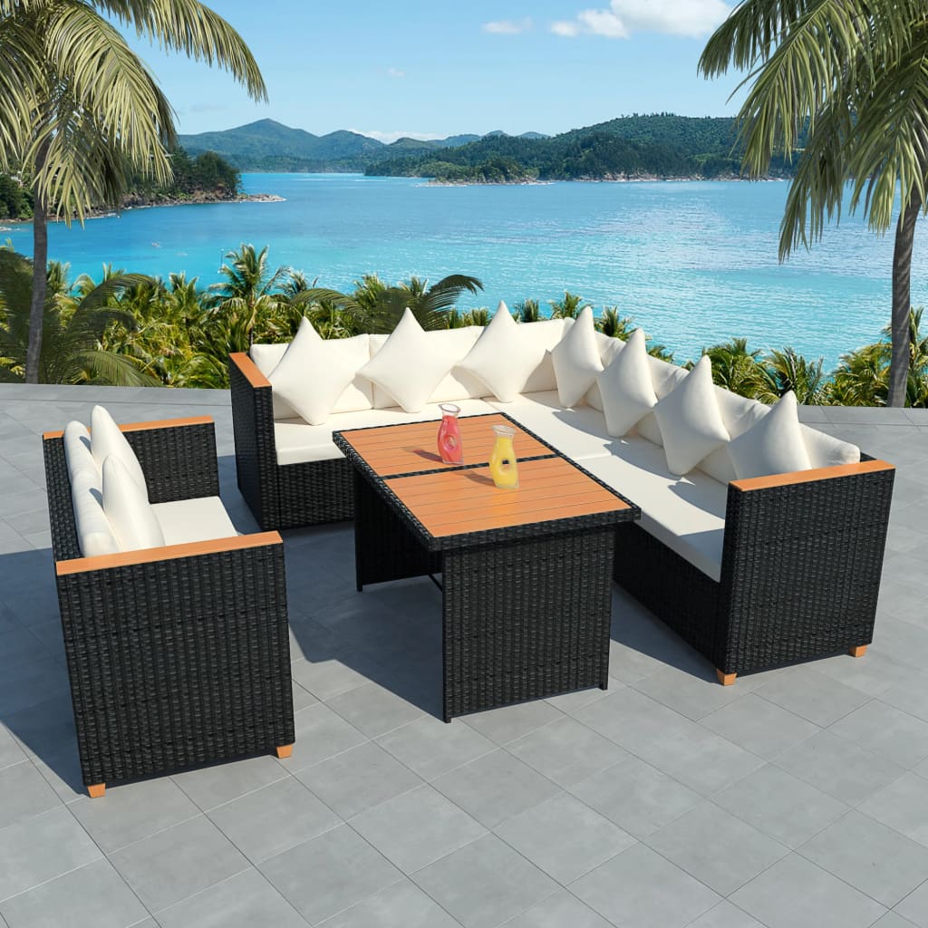 Set de comedor de jardín 5 pzas y cojines ratán sintético gris