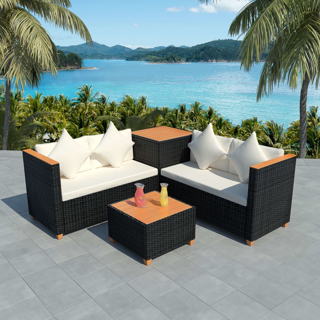 Juego de muebles de jardín 6 pzs y cojines ratán sintético gris