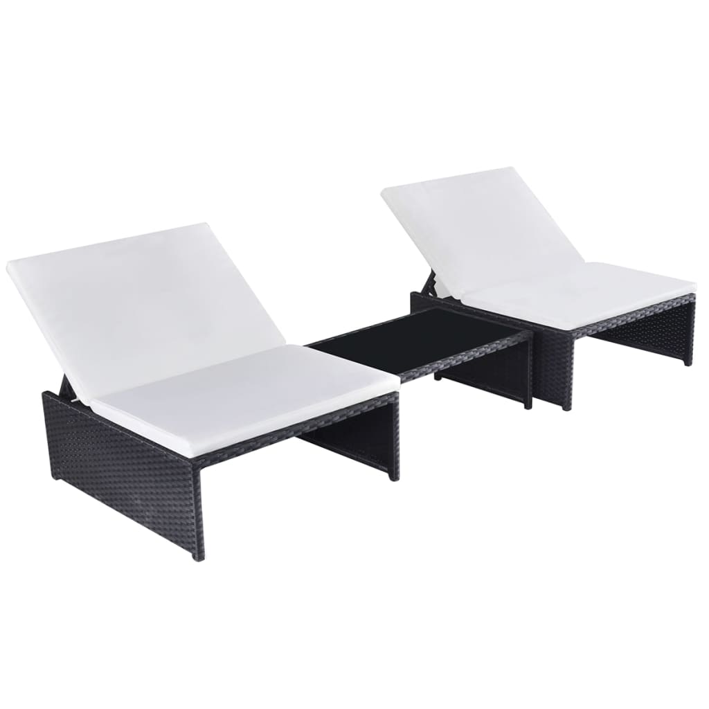Sillas de jardín reclinables con mesa 2 uds ratán PE marrón