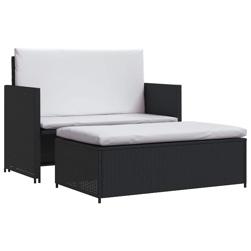 Set muebles de jardín 2 piezas y cojines ratán sintético negro
