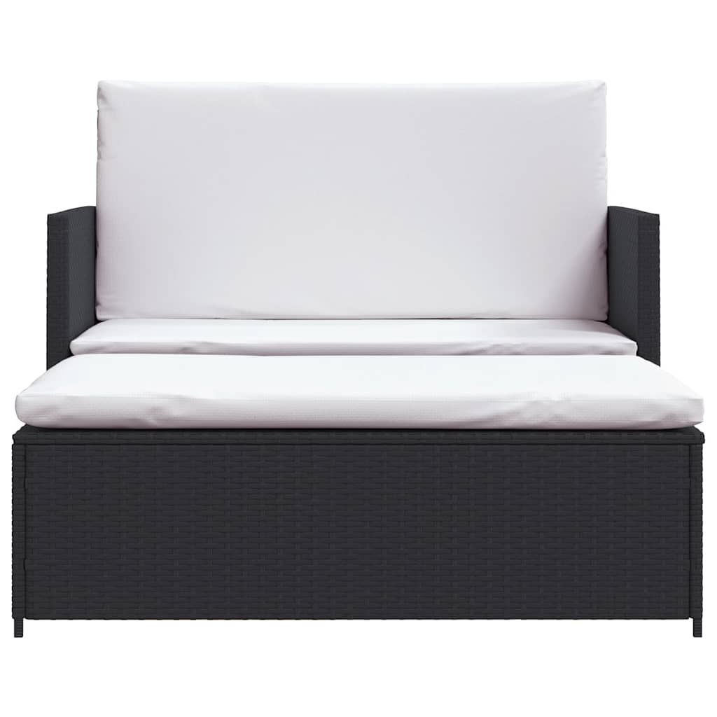 Set muebles de jardín 2 piezas y cojines ratán sintético negro