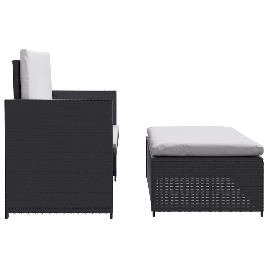 Set muebles de jardín 2 piezas y cojines ratán sintético negro