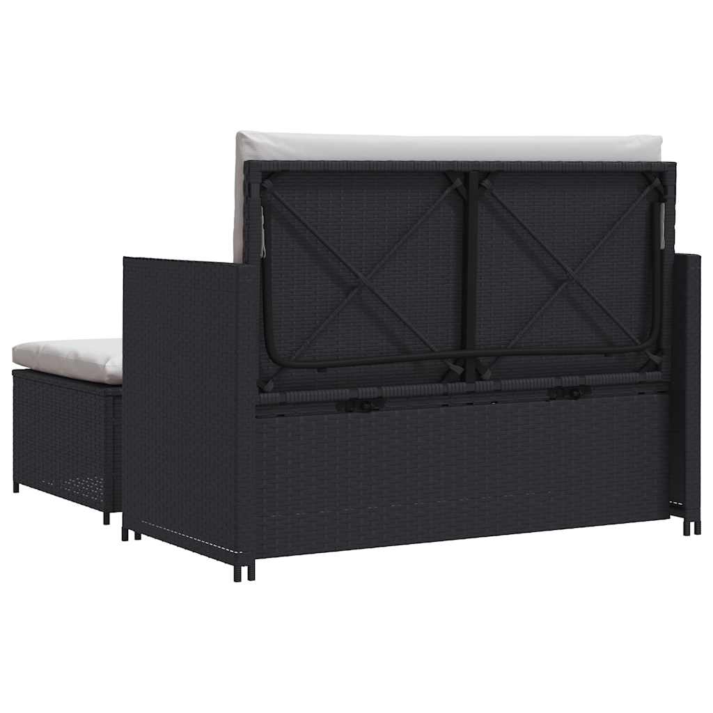 Set muebles de jardín 2 piezas y cojines ratán sintético negro